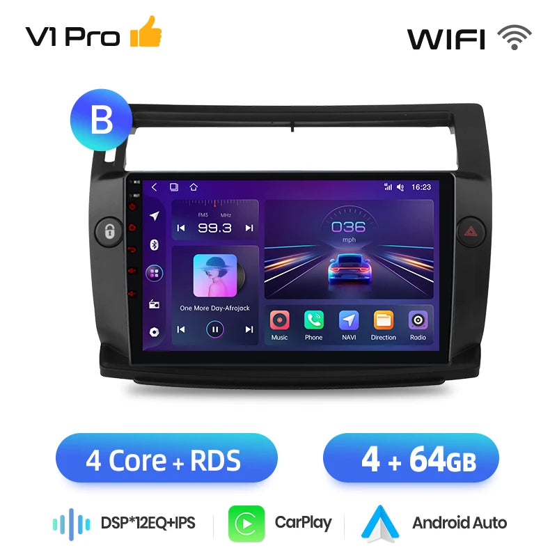 Junsun Android inalámbrico CarPlay Auto Radio de coche para Citroen C4 c-triomphe c-quatre 2004-2009 sistemas inteligentes DSP SWC RDS GPS