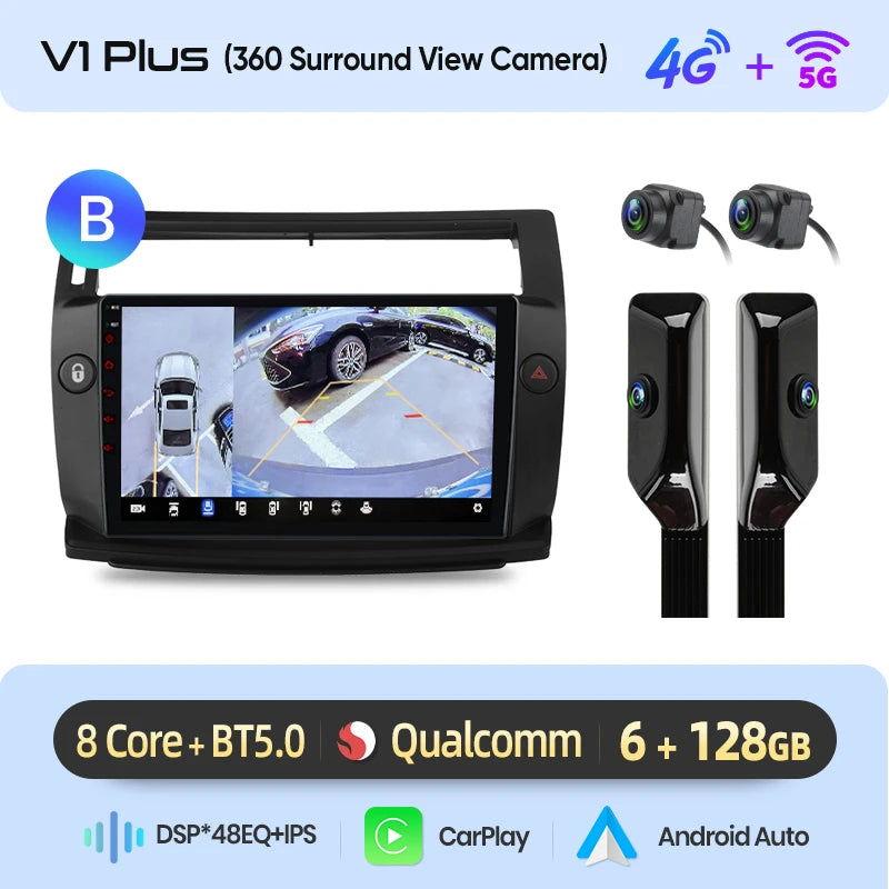 Junsun Android inalámbrico CarPlay Auto Radio de coche para Citroen C4 c-triomphe c-quatre 2004-2009 sistemas inteligentes DSP SWC RDS GPS