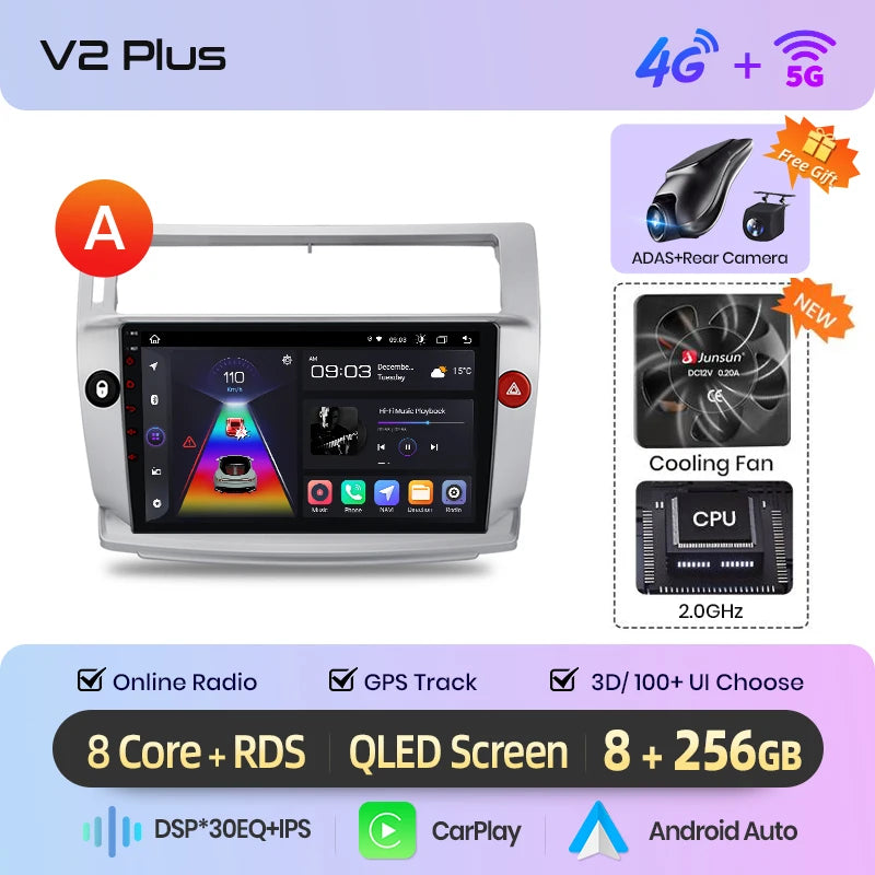 Junsun Android inalámbrico CarPlay Auto Radio de coche para Citroen C4 c-triomphe c-quatre 2004-2009 sistemas inteligentes DSP SWC RDS GPS
