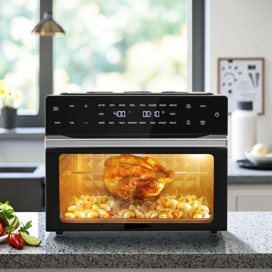 Horno freidora de aire 30L 1800W Cuerpo de acero inoxidable Funciones 18 en 1, freír, hornear, asar, deshidratar y recalentar | 18 preestablecidos | Asador y convección