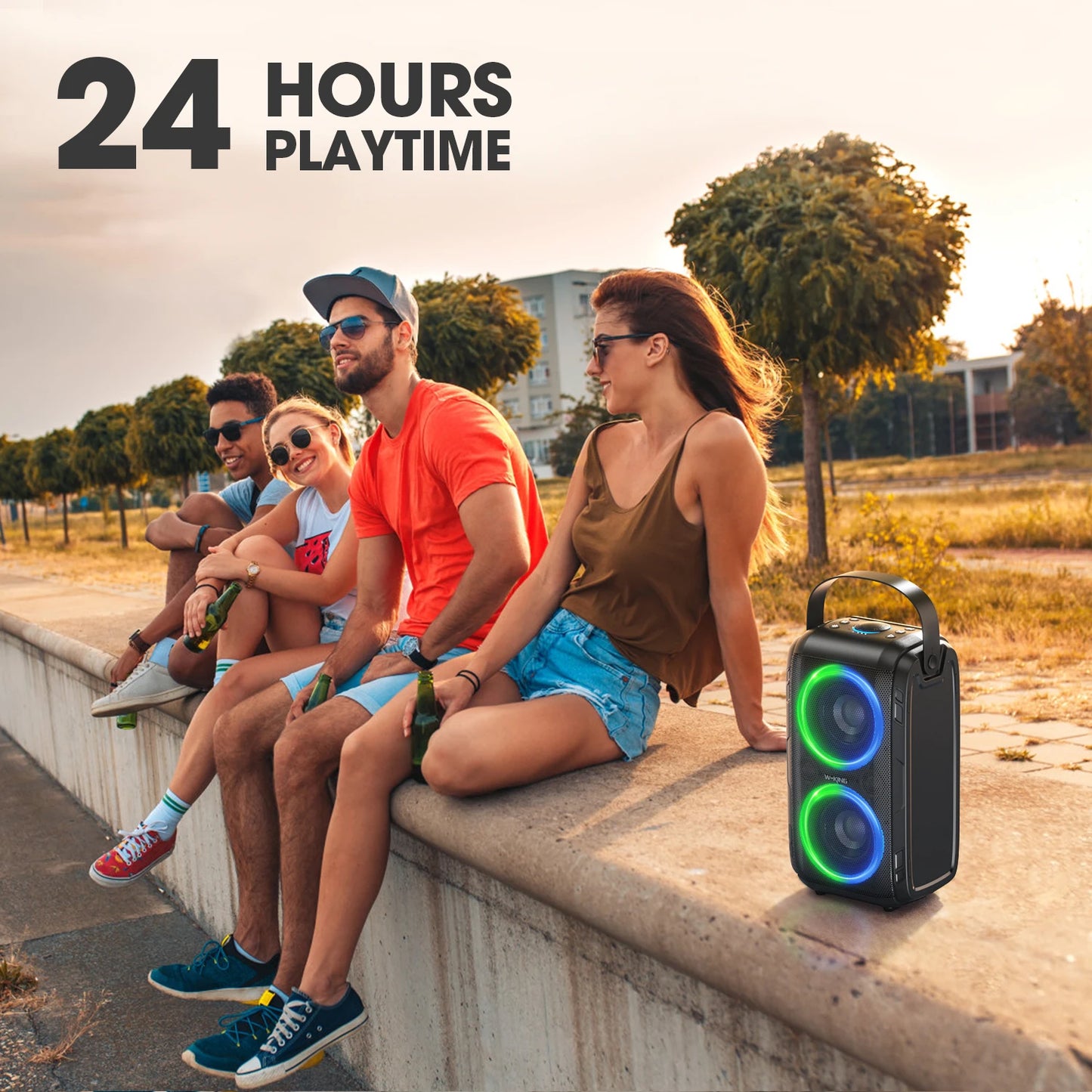 W-KING Altavoces portátiles para fiesta de 80W RMS Boombox inalámbrico Bluetooth/4 controladores (bajo de 2*4,04 pulgadas), altavoz grande con sonido enorme de 105dB