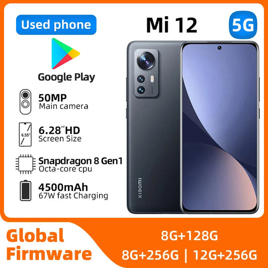 Xiaomi-teléfono inteligente Mi 12, Android 5G, desbloqueado, 6,28 pulgadas, 12GB de RAM, 256GB de ROM, todos los colores, en buen estado, Original, usado