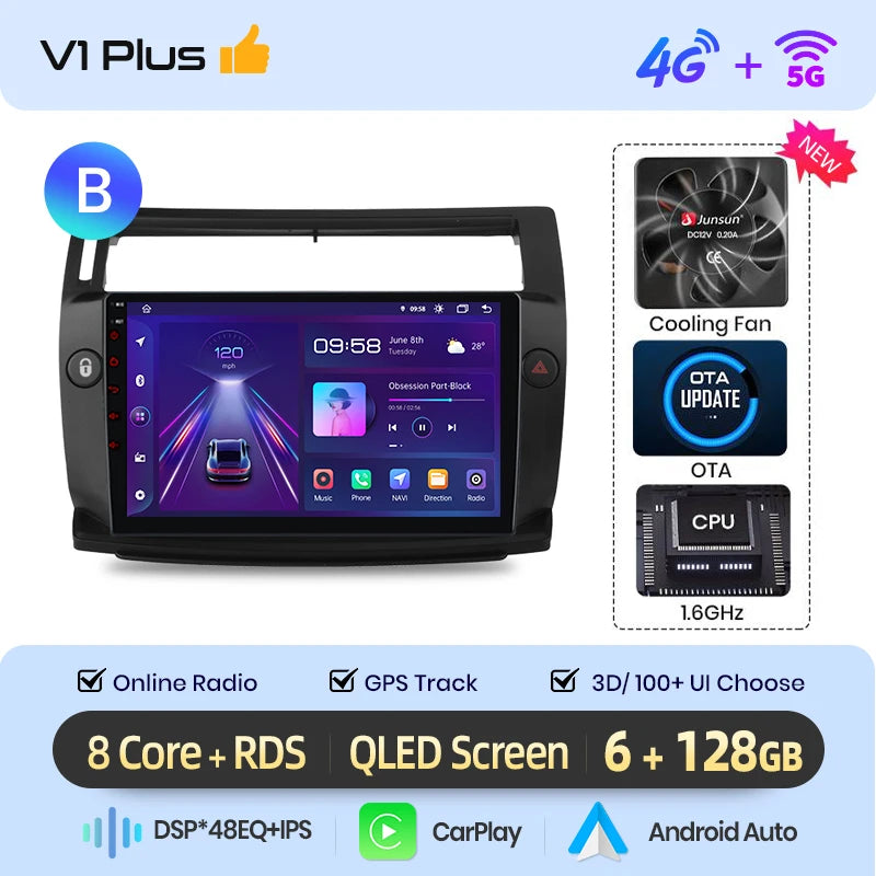Junsun Android inalámbrico CarPlay Auto Radio de coche para Citroen C4 c-triomphe c-quatre 2004-2009 sistemas inteligentes DSP SWC RDS GPS