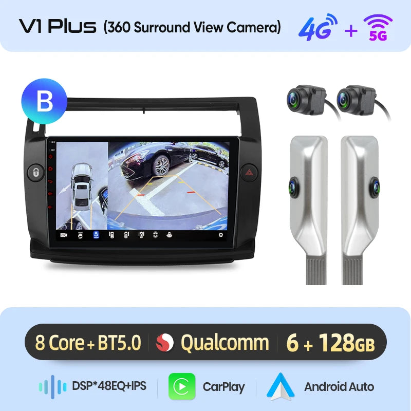 Junsun Android inalámbrico CarPlay Auto Radio de coche para Citroen C4 c-triomphe c-quatre 2004-2009 sistemas inteligentes DSP SWC RDS GPS