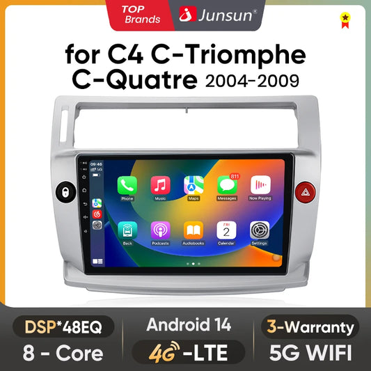 Junsun Android inalámbrico CarPlay Auto Radio de coche para Citroen C4 c-triomphe c-quatre 2004-2009 sistemas inteligentes DSP SWC RDS GPS