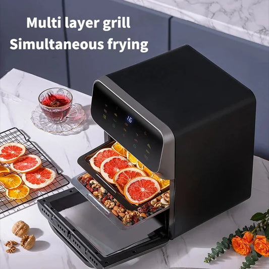 Freidoras de aire eléctricas de gran capacidad de 10L, cocina doméstica automática sin aceite 360 ° Horno de convección para hornear freidora sin aceite