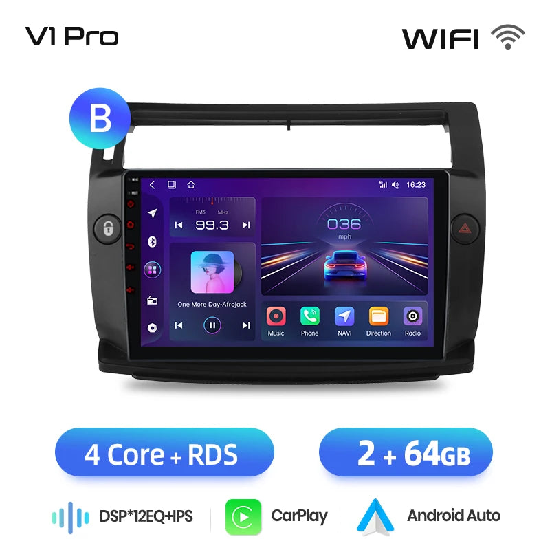 Junsun Android inalámbrico CarPlay Auto Radio de coche para Citroen C4 c-triomphe c-quatre 2004-2009 sistemas inteligentes DSP SWC RDS GPS
